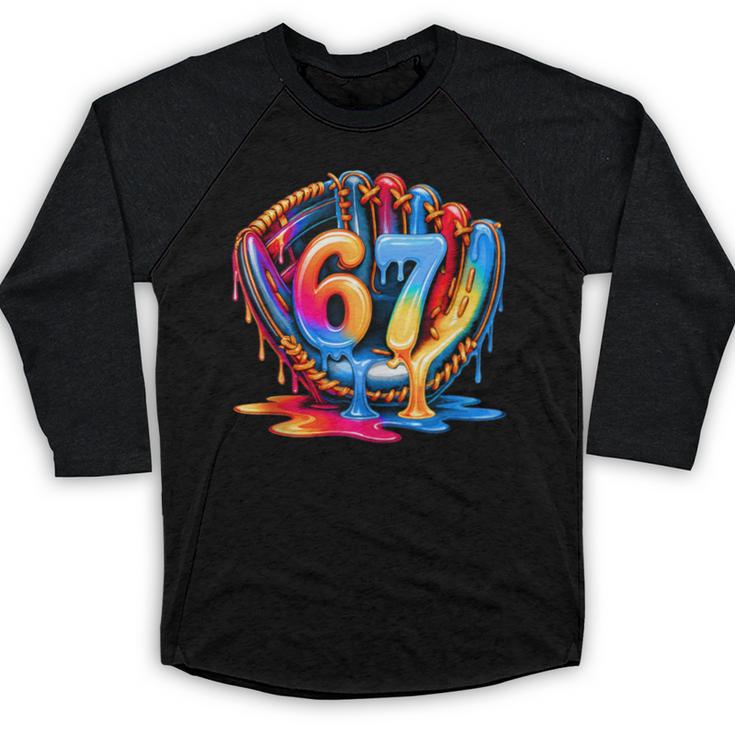 Baseball Stuff Six Seven 67 Ice Cream Drip 6 7 Baseball Kids Baseball Raglan Shirt