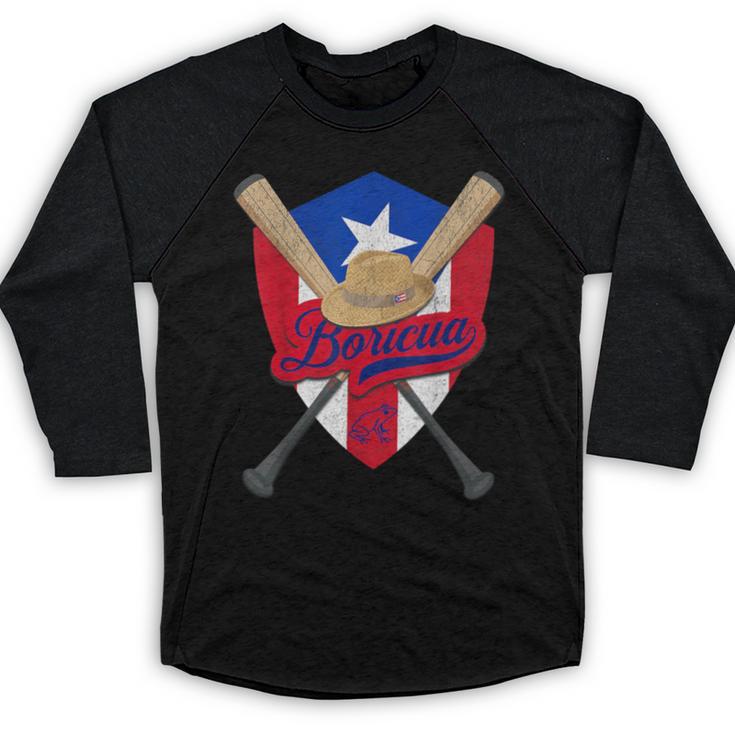 Boricua Puerto Rico Baseball Coqui Frog Pava Hat Fan Baseball Raglan Shirt