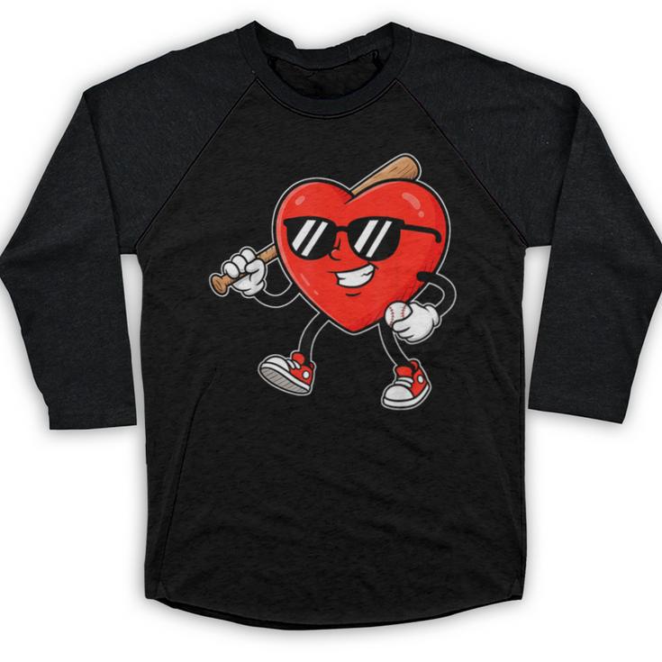 Boy Valentines Day Heart Love Baseball Boys Men Kids Baseball Raglan Shirt
