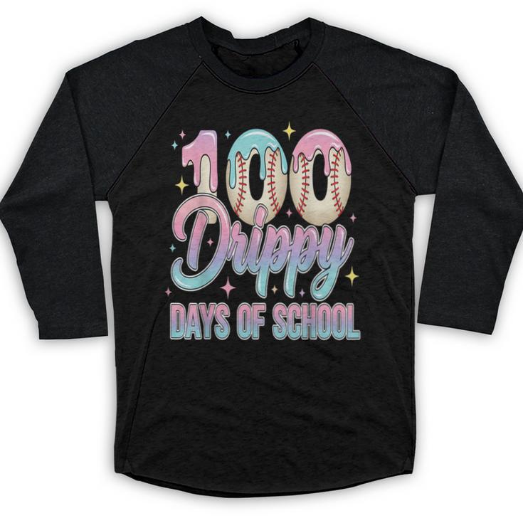 Boys Kids 100 Drippy Days Of School Baseball Drip Ice Cream Baseball Raglan Shirt