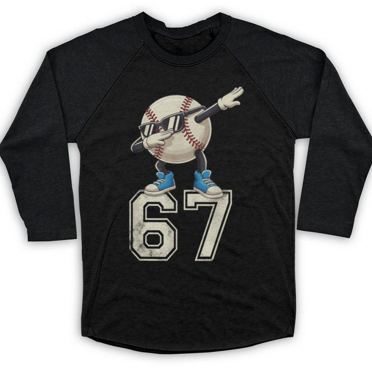 Boys Kids 67 Six Seven Sunglasses Dabbing Baseball Lover Baseball Raglan Shirt