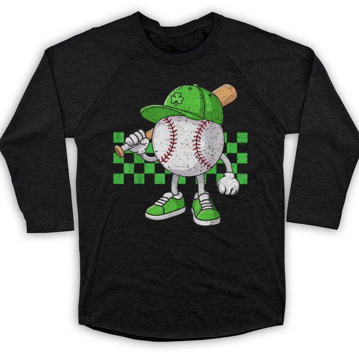 Boys St Patricks Day Baseball Player Pitcher Coach Kids Baseball Raglan Shirt