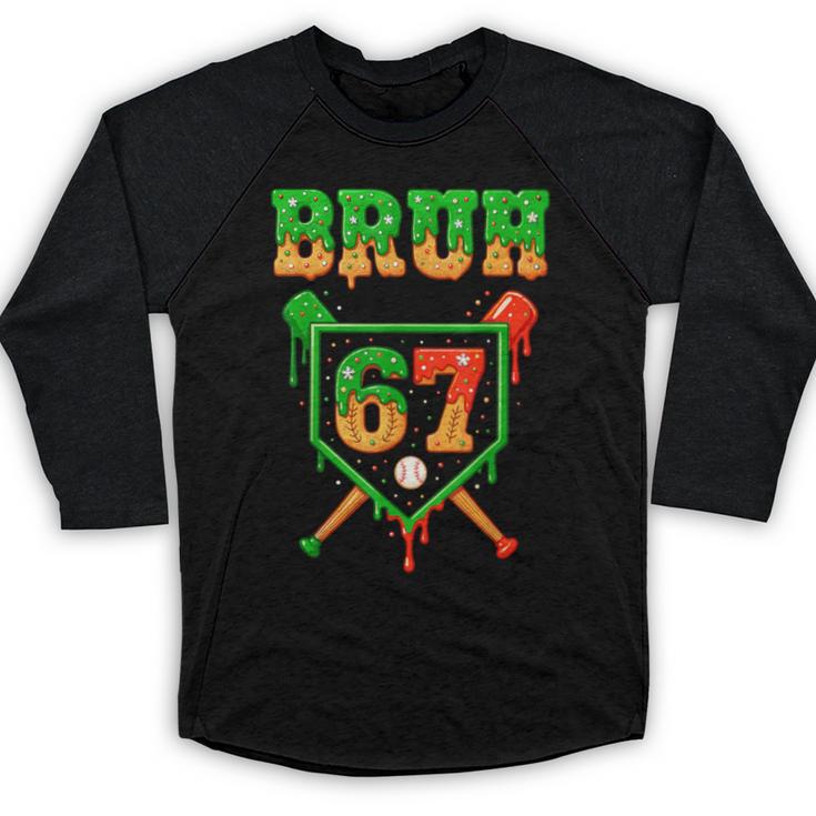 Bruh 67 Baseball Christmas Gingerbread Drip Number 67 Player Baseball Raglan Shirt