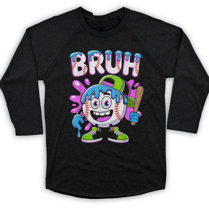Bruh Baseball Drip Boys Youth Ice Cream Dripping Baseball Baseball Raglan Shirt