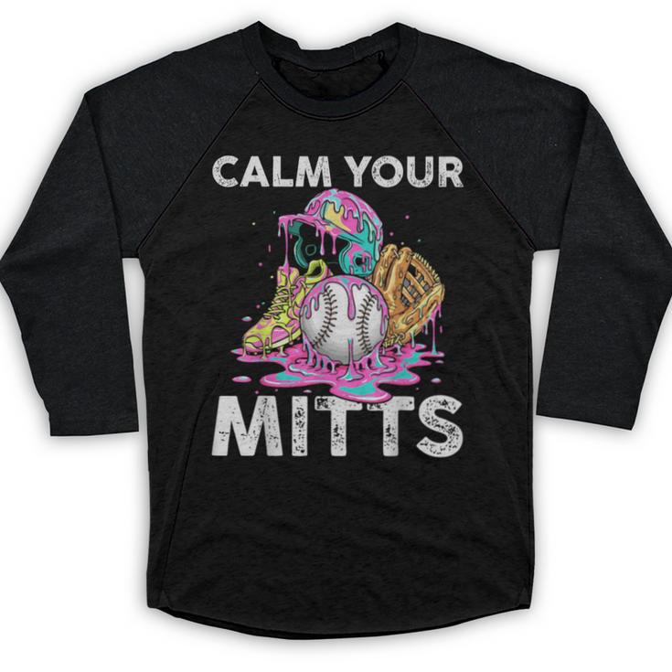 Calm Your Mitts Baseball Ice Cream Drip Crossed Bats Sport Baseball Raglan Shirt