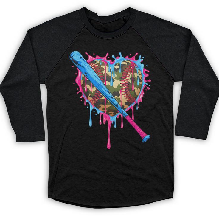 Camo Baseball Heart Drip Valentine Baseball Icecream Boys Baseball Raglan Shirt