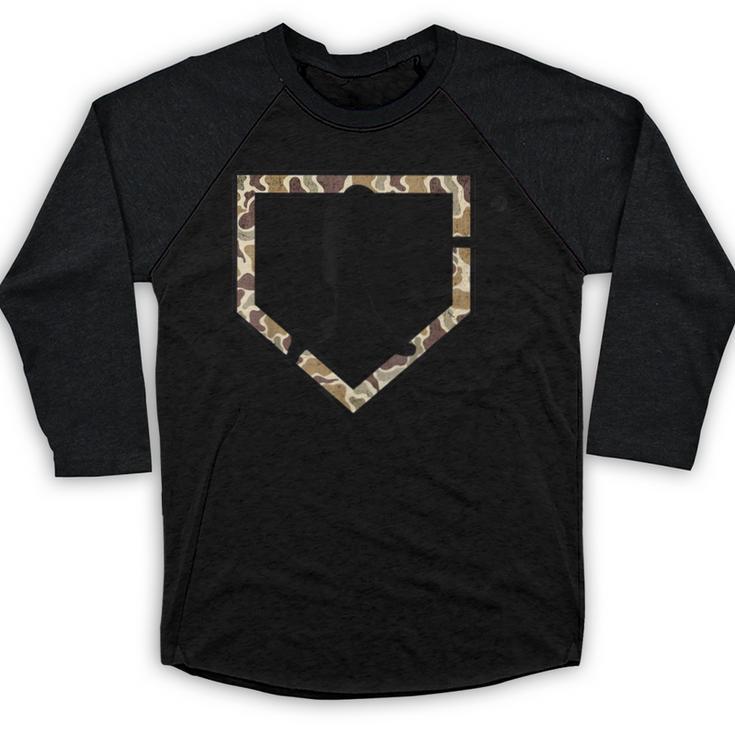 Camo Home Plate Camouflage Baseball Batter Youth Boys Baseball Raglan Shirt