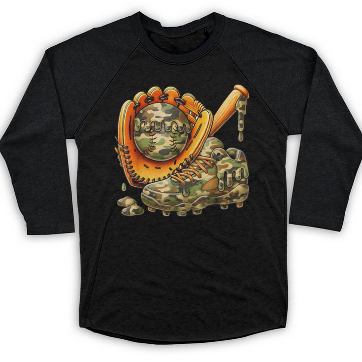 Camo Ice Cream Drip Baseball Stuff Baseball Drip Boys Baseball Raglan Shirt