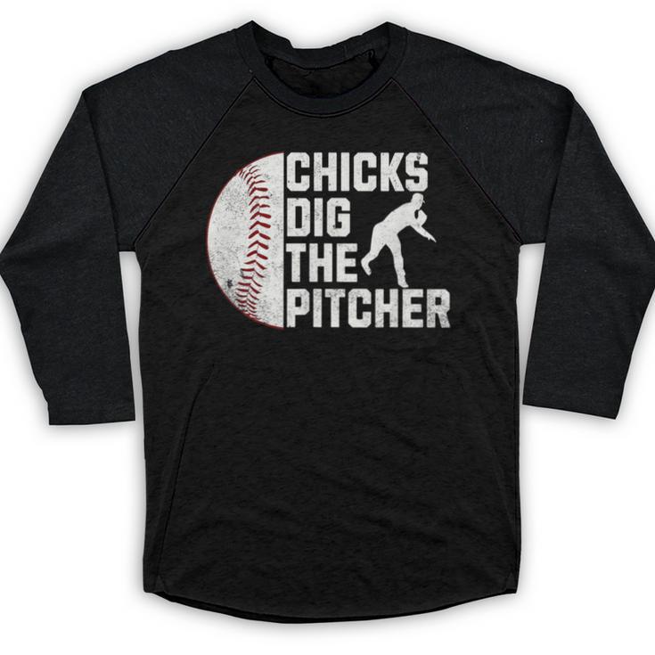 Chicks Dig The Pitcher Baseball Baseball Raglan Shirt