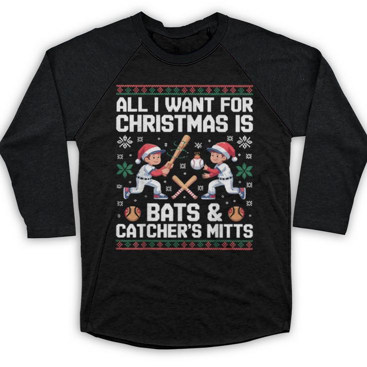 Christmas Baseball Bats Catcher Mitts Holiday Tee Baseball Raglan Shirt