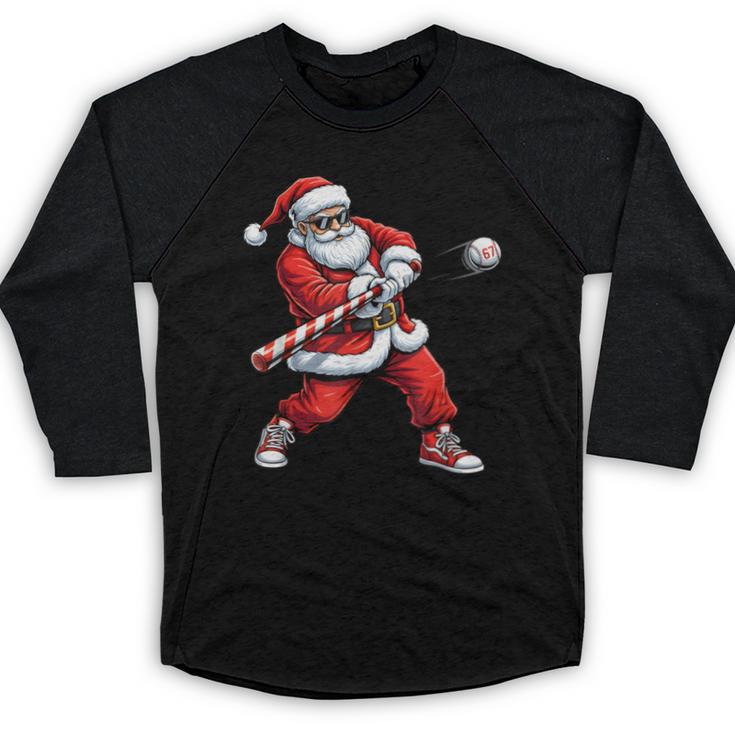 Christmas Baseball Player Santa Xmas Boys Men Toddler Baseball Raglan Shirt