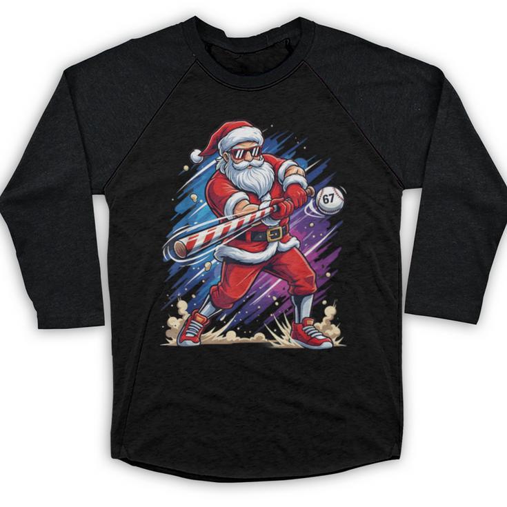 Christmas Baseball Santa Game Day Xmas Boys Kids Men Baseball Raglan Shirt