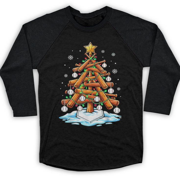Christmas Baseball Tree Lights Xmas Baseball Raglan Shirt