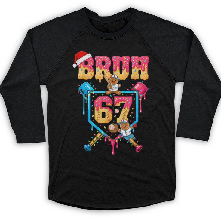 Christmas Gingerbread Bruh 67 Baseball Ice Cream Drip Kids Baseball Raglan Shirt