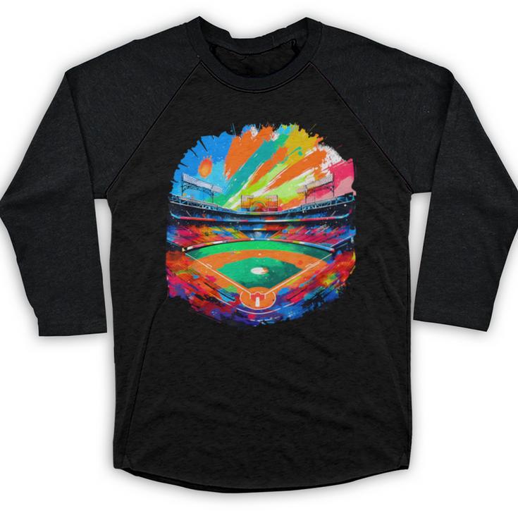 Colorful Baseball Field Home Run Baseball Player Fans Baseball Raglan Shirt