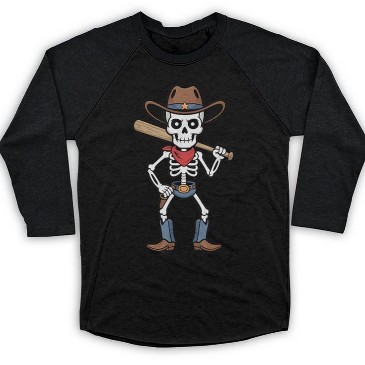 Cowboy Skeleton Baseball Halloween Graphic Baseball Raglan Shirt
