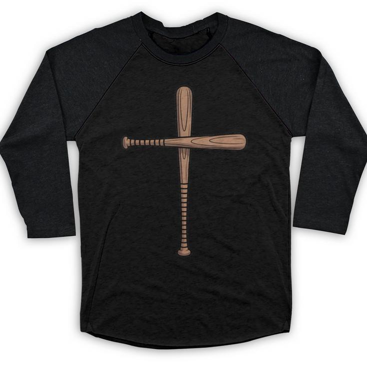 Cross Baseball Bats Christian Faith Sports Coach Pitcher Baseball Raglan Shirt