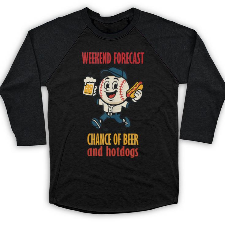 Cute Baseball Fan Weekend Forecast Change Of Beer And Hotdog Baseball Raglan Shirt