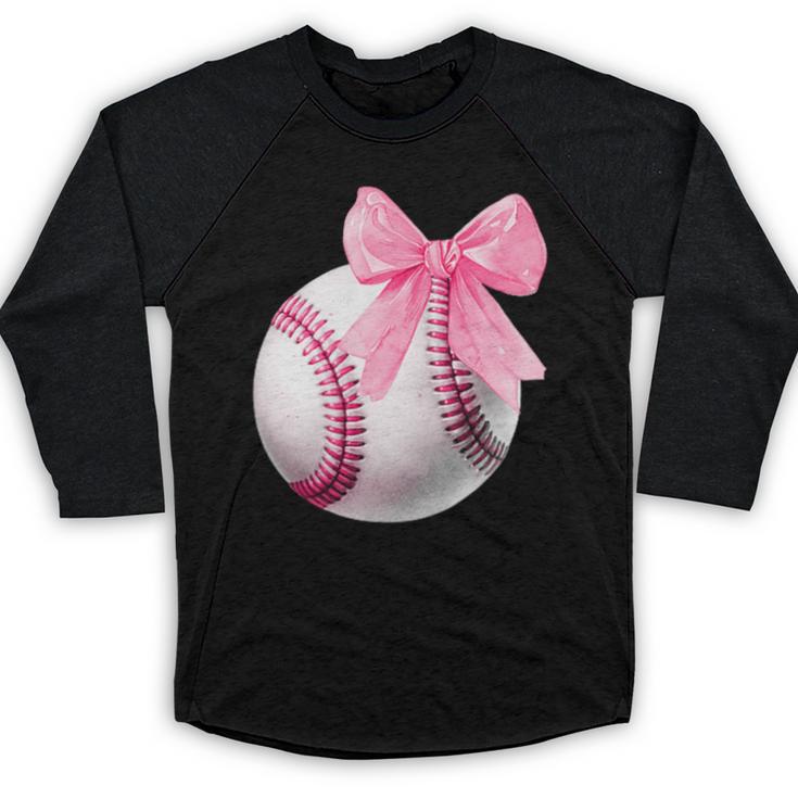 Cute Coquette Baseball Pink Bow Player & Fan Girls Baseball Raglan Shirt