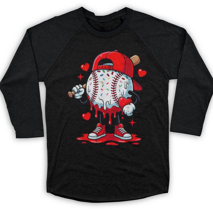 Cute Game Day Baseball Ice Cream Drip Valentine Love XOXO Baseball Raglan Shirt
