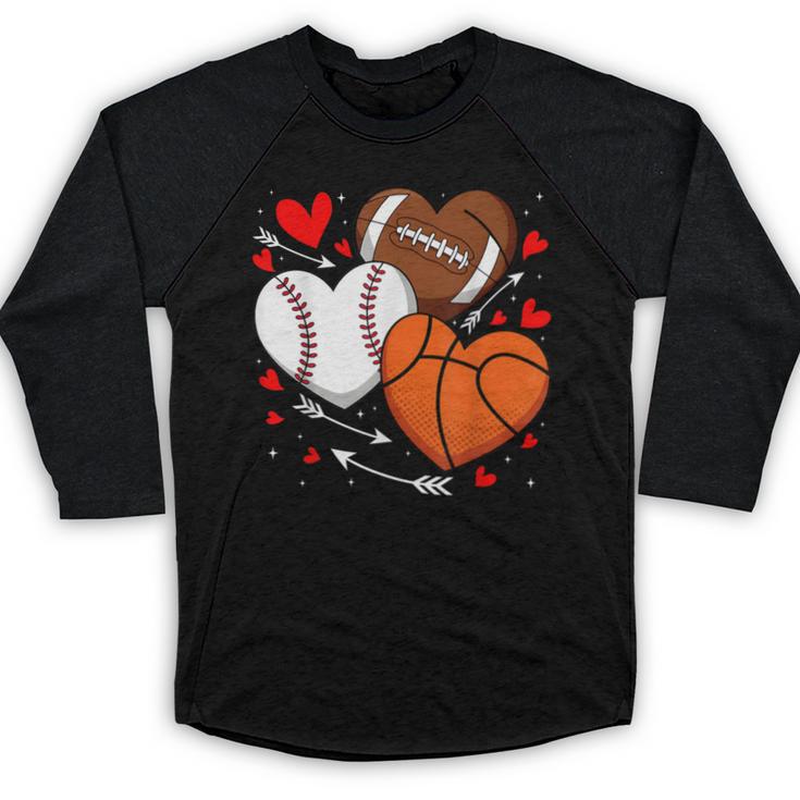 Cute Heart Baseball Basketball Football Valentine Boy Men Baseball Raglan Shirt