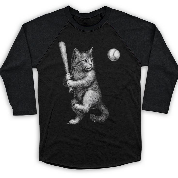 Cute Kitten Playing Baseball Hitter Bat Cool Baseball Cat Baseball Raglan Shirt