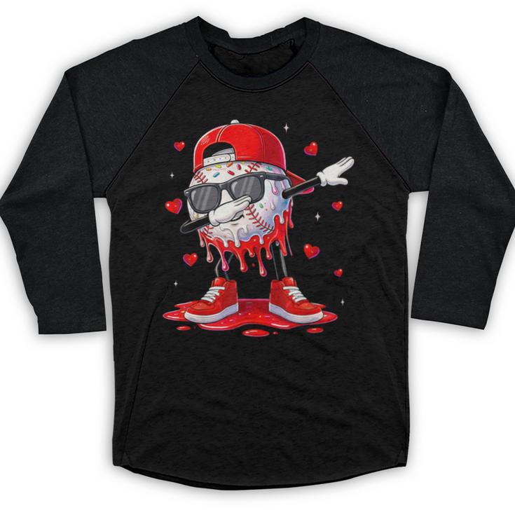 Dabbing Baseball Drip Ice Cream Youth Boy Valentines Day Baseball Raglan Shirt