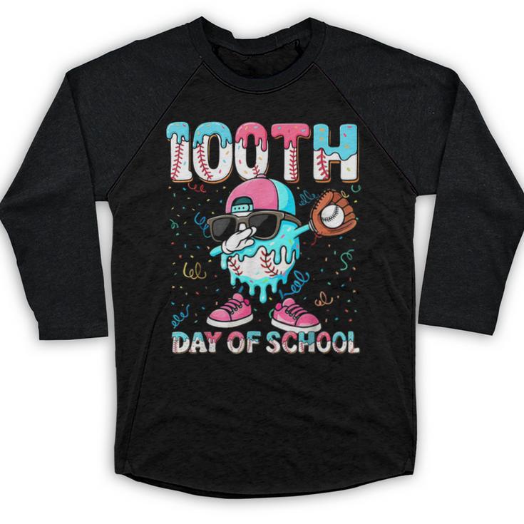 Dabbing Drippy 100th Days Of School Baseball Ice Cream Drip Baseball Raglan Shirt