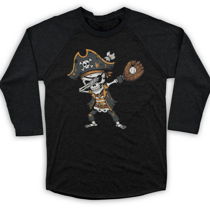 Dabbing Pirate Skeleton Baseball Dab Costume Boys Kids Men Baseball Raglan Shirt