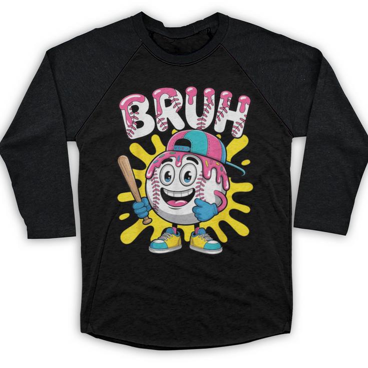 Drip Baseball Boy Youth Kid Ice Cream Dripping Baseball Bruh Baseball Raglan Shirt