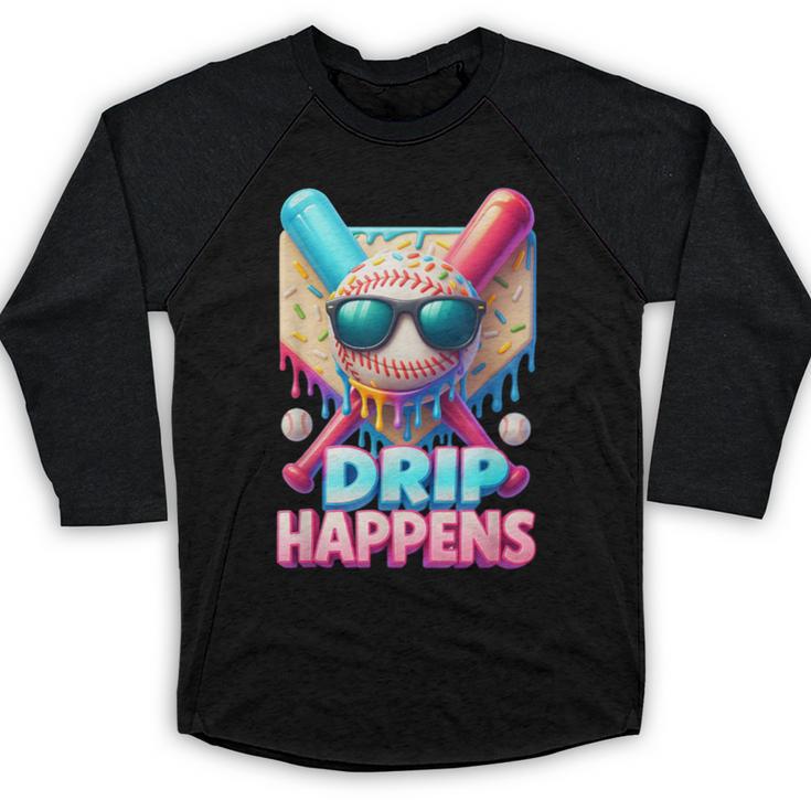Drip Happens Baseball Ice Cream Bat And Ball With Sunglasses Baseball Raglan Shirt