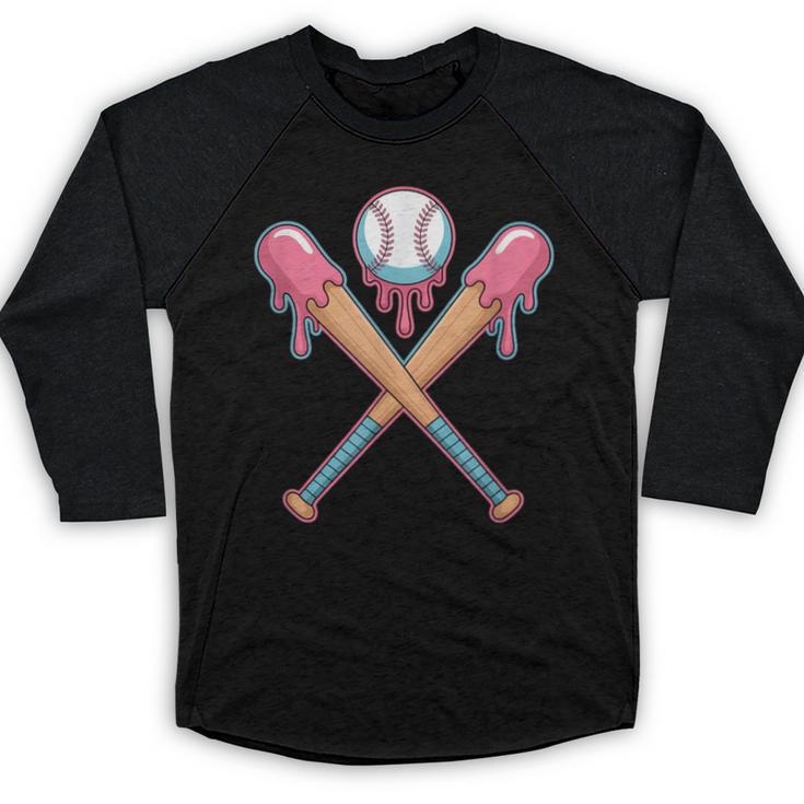 Dripping Pink Baseball Crossed Bats Summer Baseball Raglan Shirt