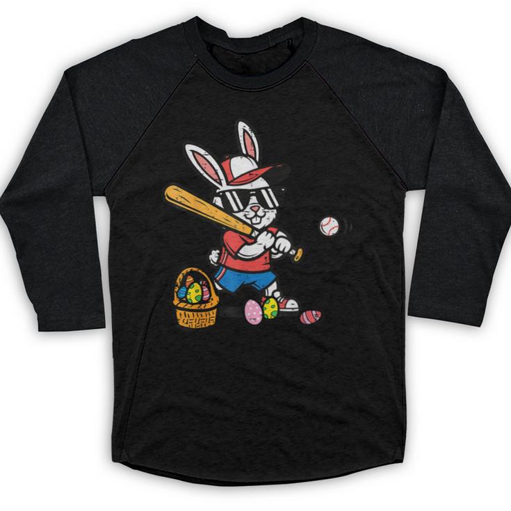 Easter Bunny Baseball Player Batter Rabbit Boys Kids Men Baseball Raglan Shirt