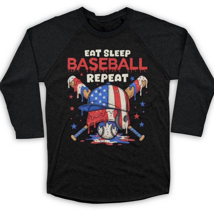 Eat Sleep Baseball Repeat Ice Cream Drip Crossed Bats Baseball Raglan Shirt