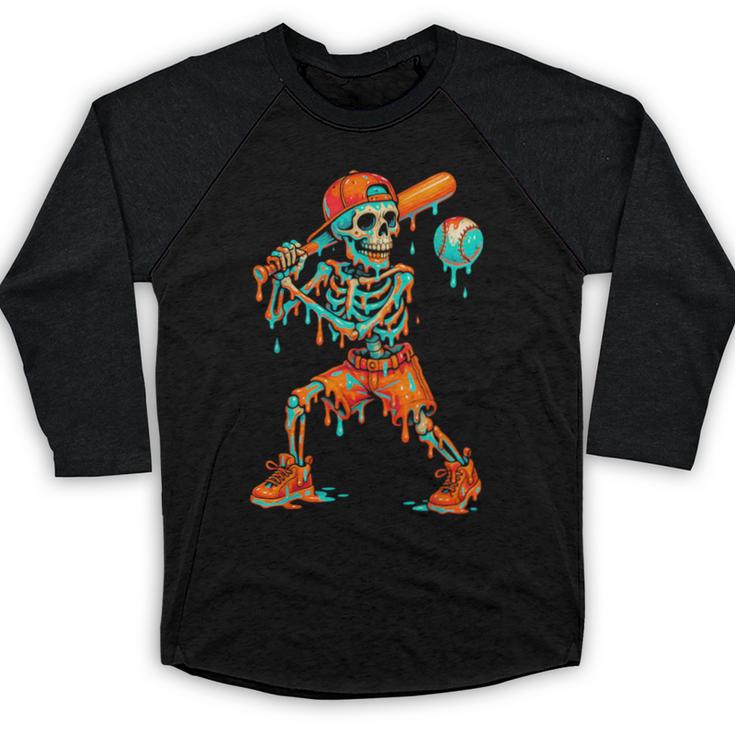 Halloween Baseball Skeleton Ice Cream Drip Baseball Boys Kid Baseball Raglan Shirt