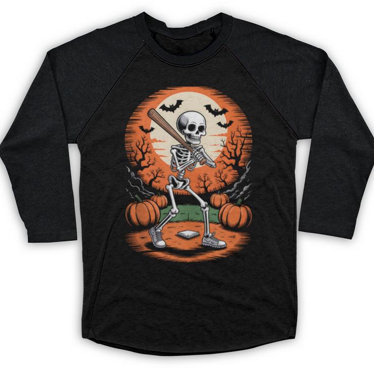 Halloween Skeleton Baseball Player Costume Men Boys Kids Baseball Raglan Shirt