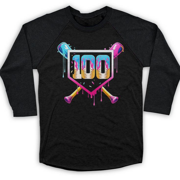Happy 100 Days Of School Baseball Drip 100th Day Of School Baseball Raglan Shirt
