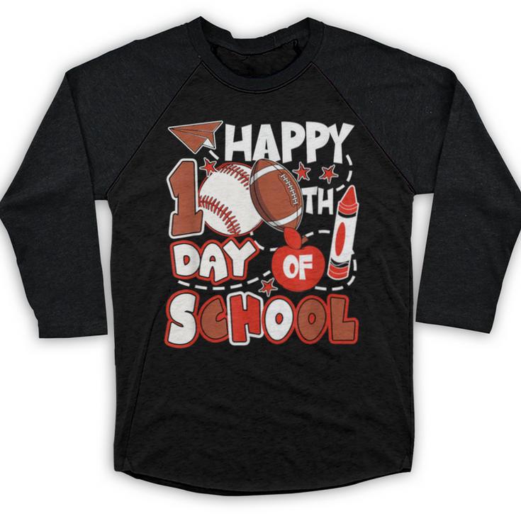 Happy 100 Days Of School Baseball Football PE Teacher Baseball Raglan Shirt