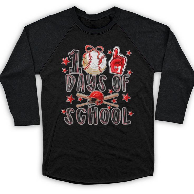Happy 100 Days Of School Baseball Girls Coquette Bow Teacher Baseball Raglan Shirt