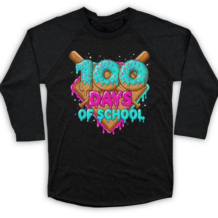 Happy 100 Days Of School Costume Baseball Drip Ice Cream Baseball Raglan Shirt