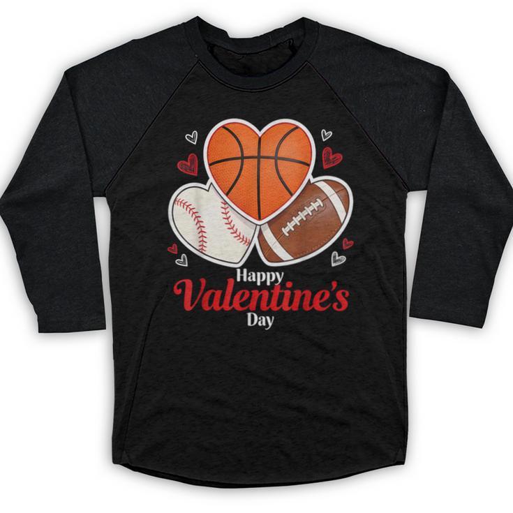 Happy Valentine’s Basketball Football Valentine Baseball Baseball Raglan Shirt