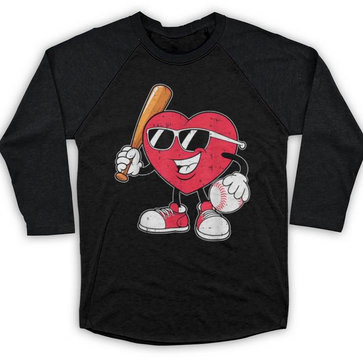Heart Play Baseball Valentine's Day Teens Boys Girls Kids Baseball Raglan Shirt