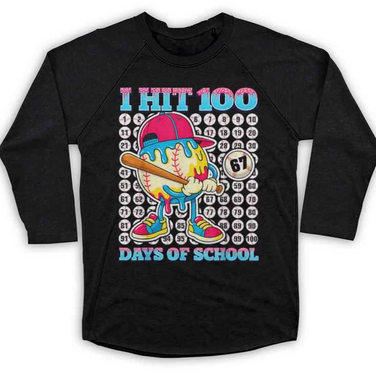 I Hit 100 Days Of School 67 Drip Baseball Boys Kids Baseball Raglan Shirt