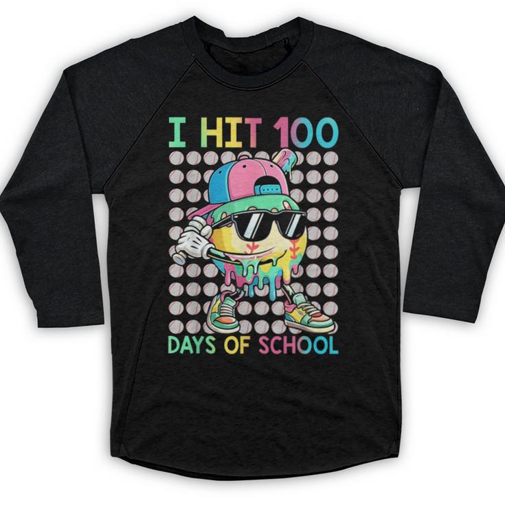 I Hit 100 Days Of School Baseball Drip 100th Day Of School Baseball Raglan Shirt