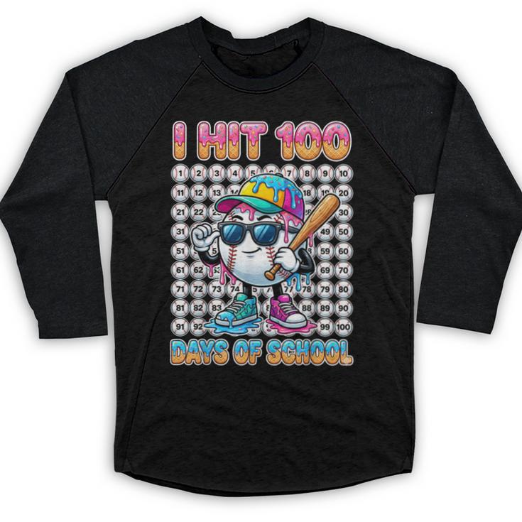 I Hit 100 Days Of School Baseball Ice Cram Drip 100th Boys Baseball Raglan Shirt