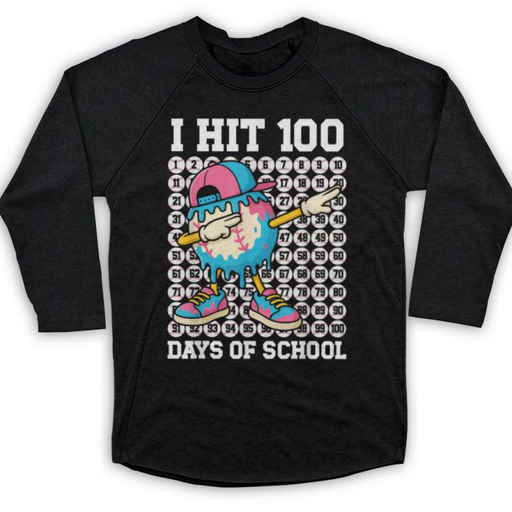 I Hit 100 Days Of School Baseball Ice Cream Drip Boys Girls Baseball Raglan Shirt
