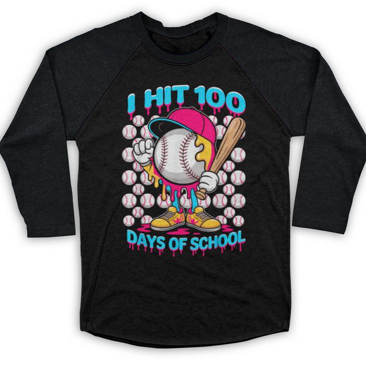 I Hit 100 Days Of School Baseball Ice Cream Drip Baseball Raglan Shirt