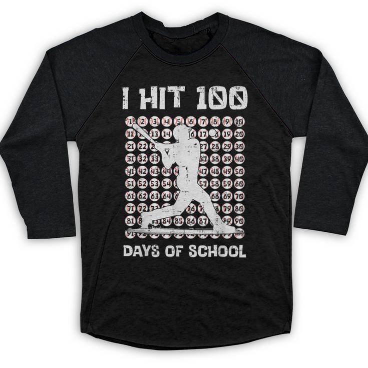 I Hit 100 Days Of School Baseball Player 100th Day Boys Kids Baseball Raglan Shirt