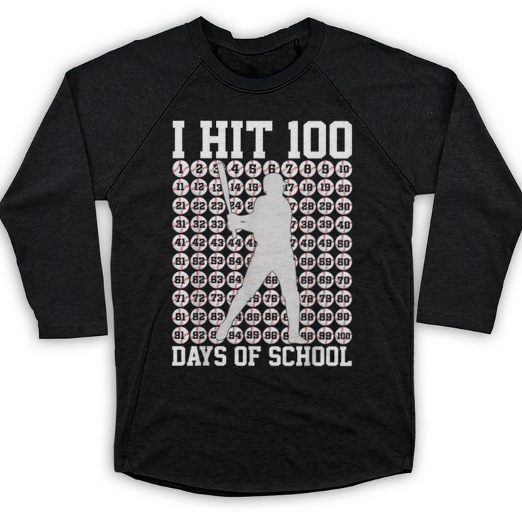 I Hit 100 Days Of School Boys Kids 100th Day Balls Baseball Baseball Raglan Shirt