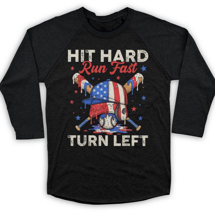 Hit Hard Run Fast Turn Left Baseball Cream Drip Crossed Bats Baseball Raglan Shirt